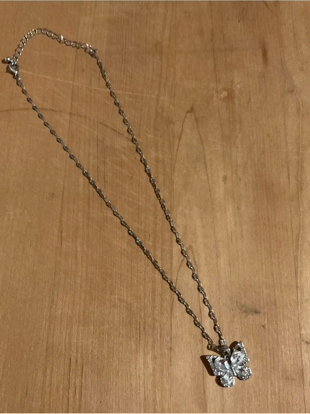 Silver Butterfly Pendant Necklace with Clear Crystal Wings